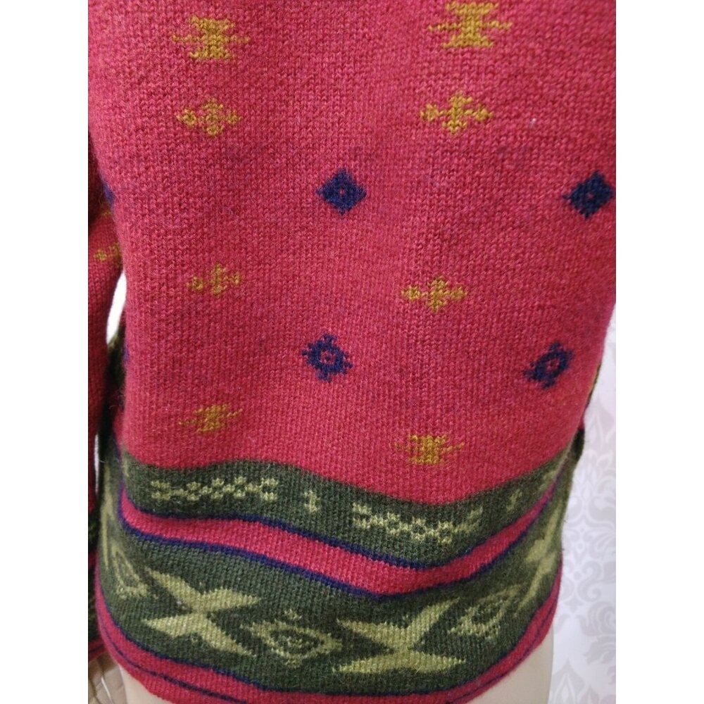 Vintage 90s Aztec Wool Cardigan Sweater Womens M Red Green Button Front - Picture 11 of 12